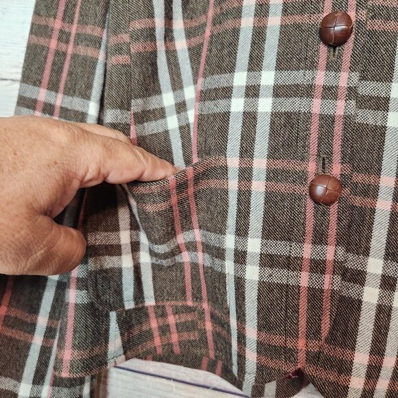 Hugo Boss Women’s Plaid Wool Blend Blazer Pockets Size US 4 Brown Gray - Picture 5 of 13